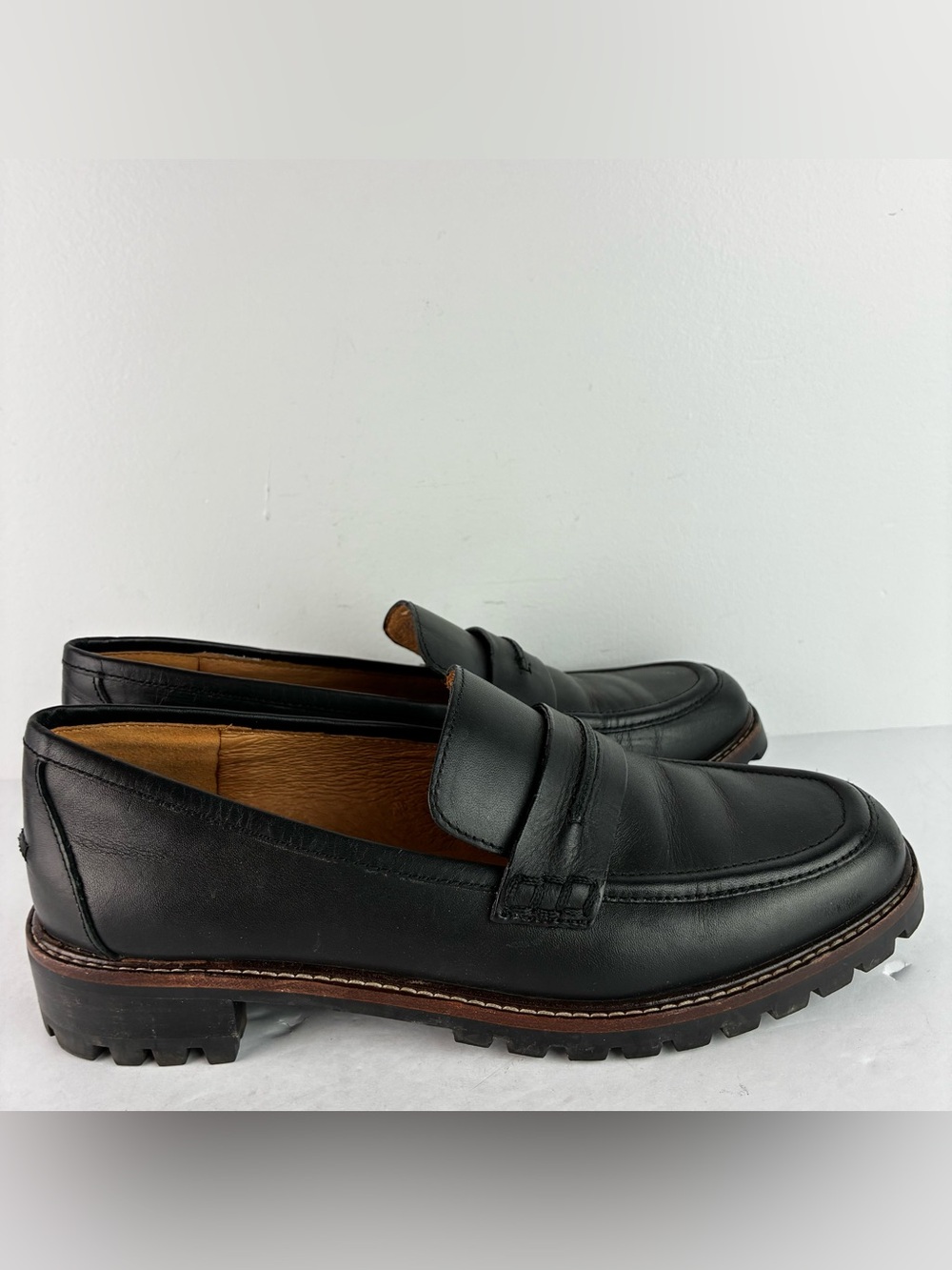 Madewell The Corinne Black Leather Penny Loafers